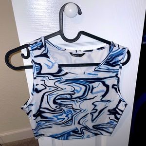 blue tie-dye cropped tank top